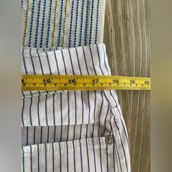 FRAME Le Palazzo Crop High-Rise Striped Wide-Leg Womens Jean White Blue Raw 29 - Picture 13 of 15